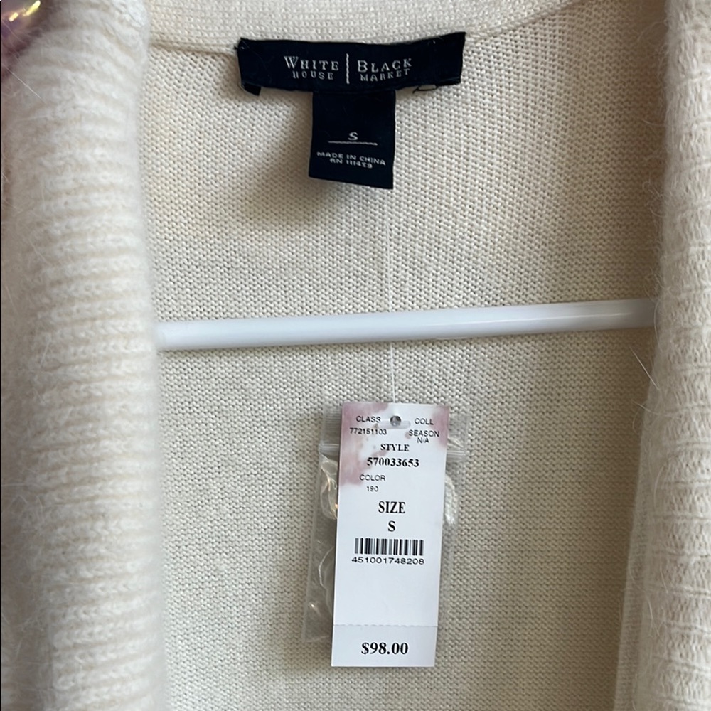 White House Black Market Cream Ruffled Cardigan Sweater - Picture 2 of 4